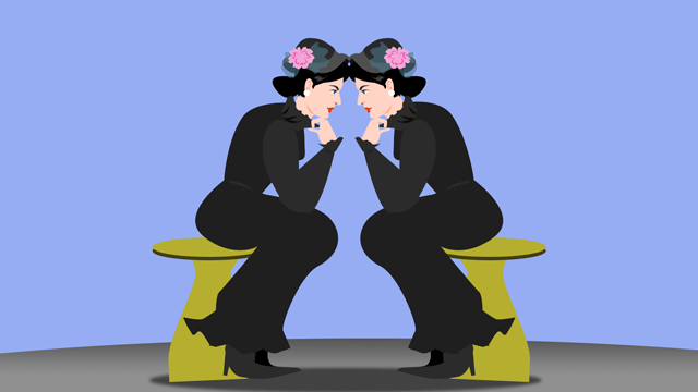 沈黙して座っているふたりの威厳ある未婚女性