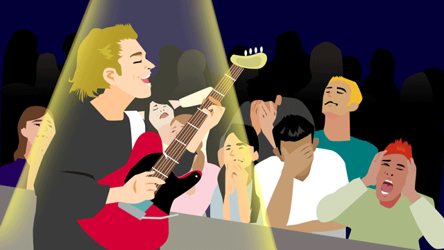 期待に応えられなかったパフォーマーと向き合う落胆させられた大聴衆