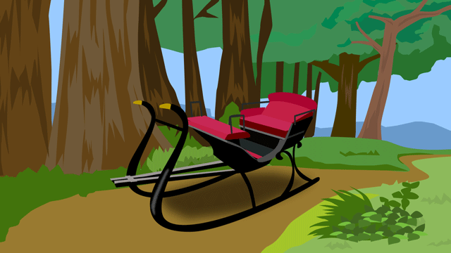 雪に覆われていない土地にあるソリ