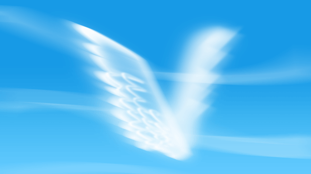 空を横切るように流れている翼の形をしたひとにぎりの雲