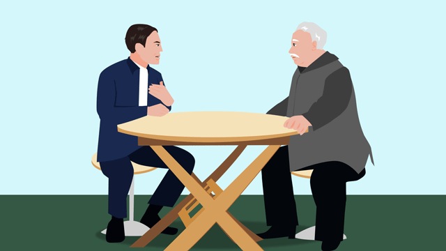 アメリカの都市で母国語を話すふたりの中国人男性