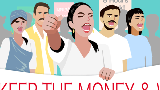 激しい労働者のデモ