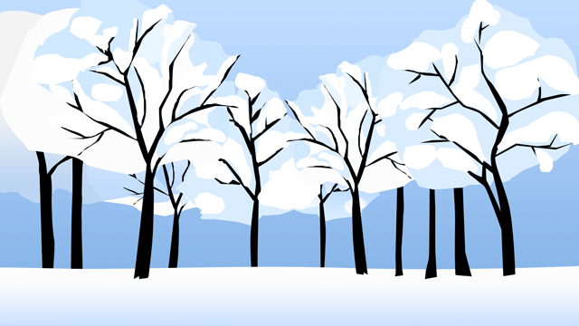 冬空の下で霜におおわれた木