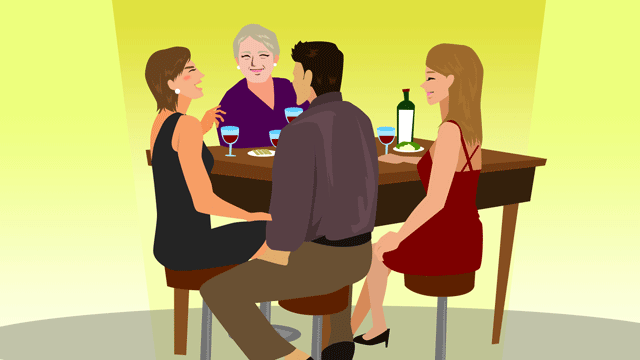 大きな宴会のあとでゲストたちがリラックスしている豪華なダイニングホール