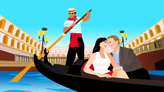 セレナーデを歌っているベニスのゴンドラの船頭