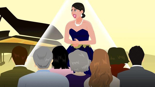 オペラ公演で卓越した技を披露する有名な歌手