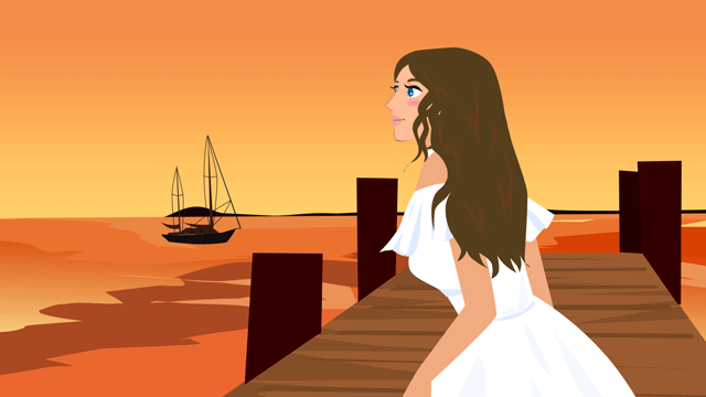 ヨットを待っている若い女性