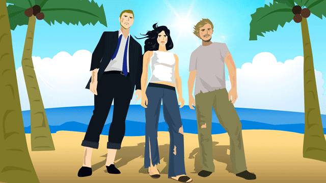 南の海の小さな島に漂流した女とふたりの男