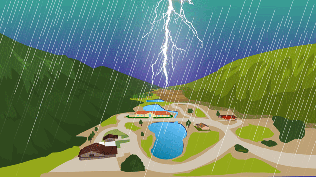 高級住宅の集まった渓谷に吹く嵐