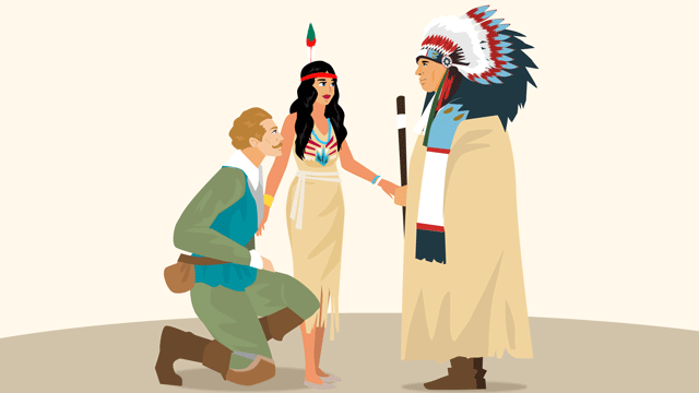 集まった部族たちに白人の恋人を紹介するインディアンの少女