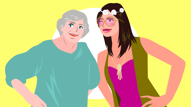 ヒッピー少女と向き合う古風で保守的なスタイルの女性