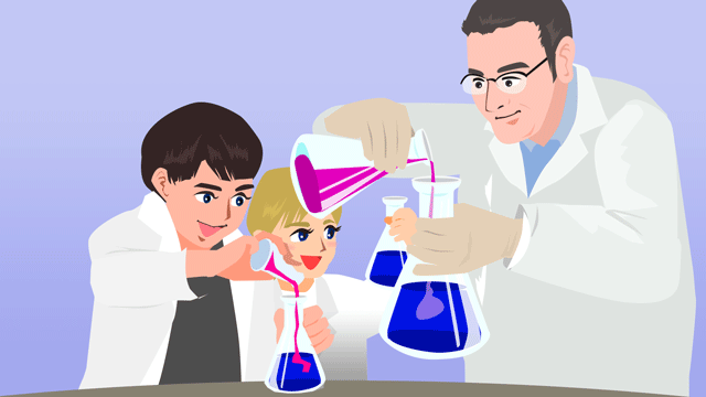 生徒たちのために実験をする化学者