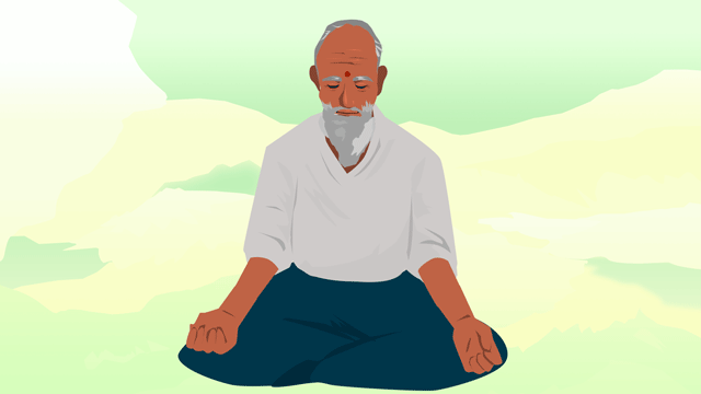 内なる霊性への到達に意識が完全に向けられているため、見かけと清潔さへの気遣いを放置して座っている男