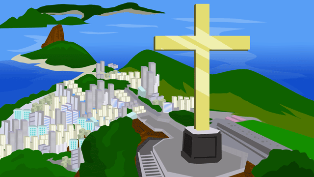 景観を見下ろす大きな白い十字架