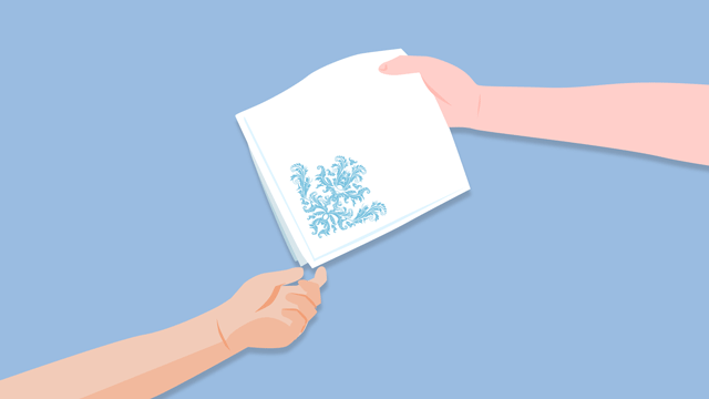 勇敢な祖先から受け継いだ家宝の上等なレースのハンカチーフ