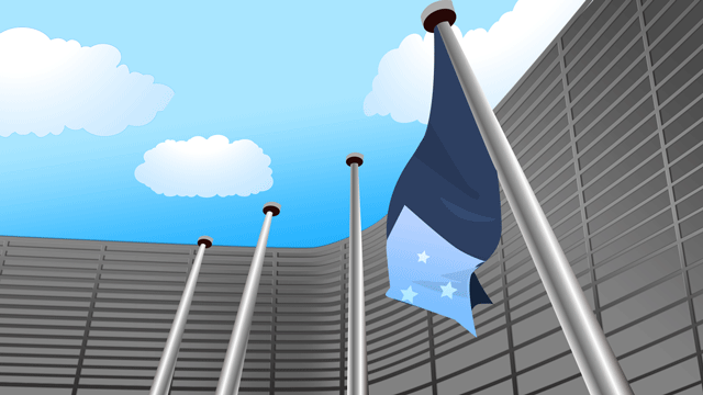 公共の建物の前の半旗