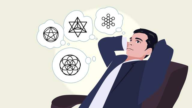 内的なヴィジョンを前に理想が具現化するのを見ている男