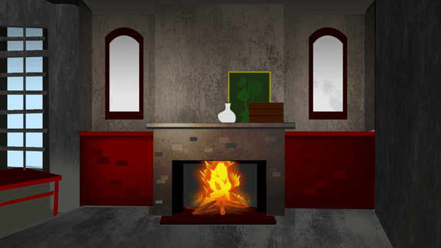 さびれた家の中で燃え盛っている暖炉