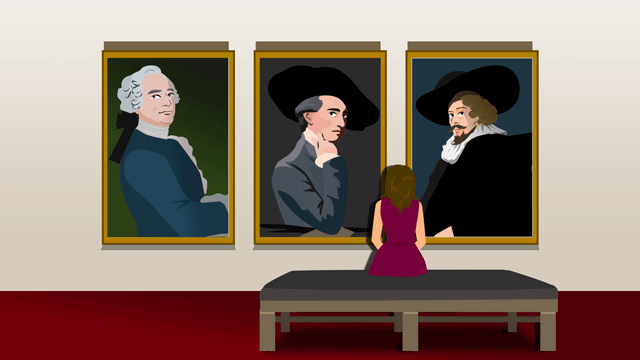 アートギャラリーの特別室の壁にかかっている三人の巨匠