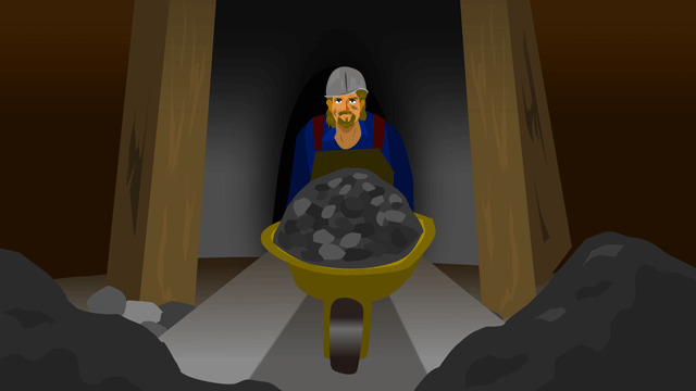 山から出てくる炭坑夫