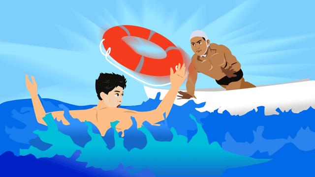 救助されている溺れた男性