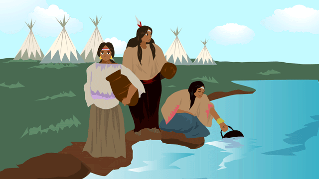 新しい領土に移動してテントを作っているアメリカン・インディアンたち