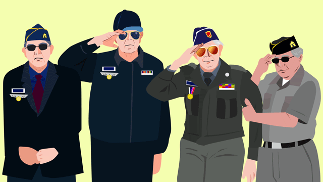 古い記憶を再び呼び起こすために集まった退役軍人たち