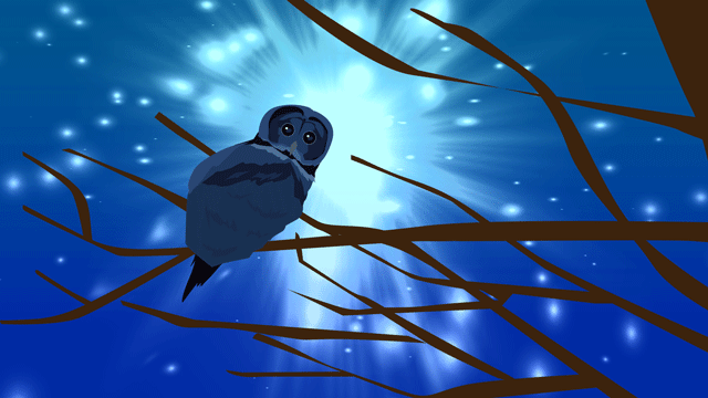 大木の枝に独りで座る老いたフクロウ