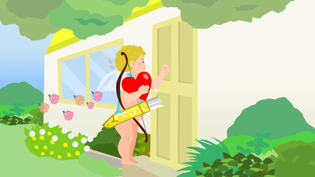 人間のハートの扉をノックするキューピッド