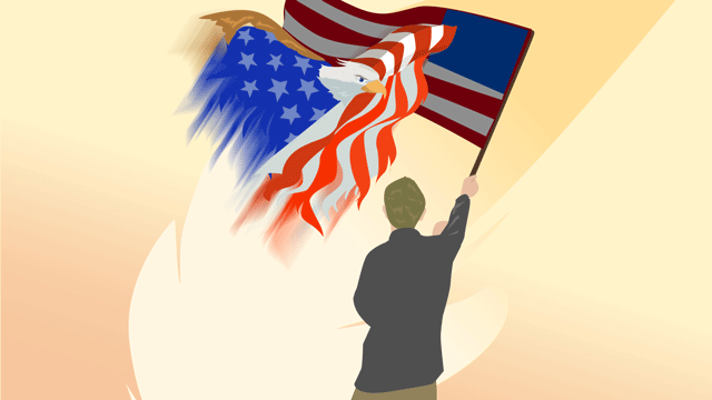 鷲に変化する旗、そして夜明けに敬意を表するおんどりに変化する鷲