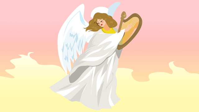 ハープを運んでいる天使