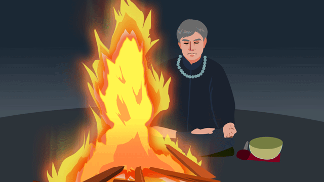 究極の存在の真実と共にある火の崇拝者の瞑想