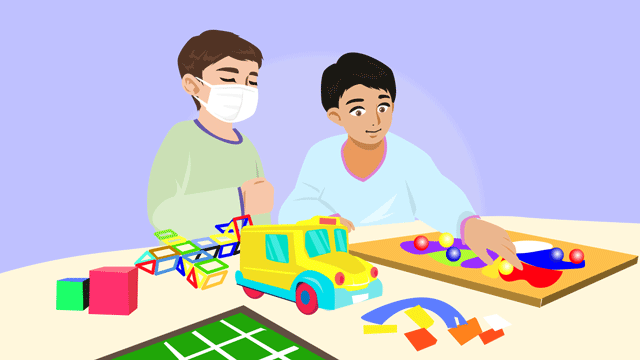 おもちゃでいっぱいの病院の小児病棟