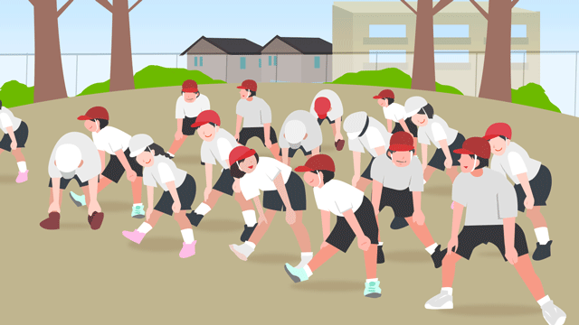 体操着の少年少女であふれる校庭