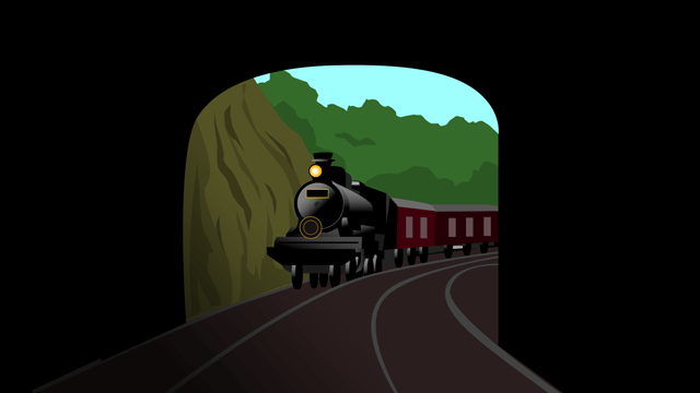 トンネルに突入している電車