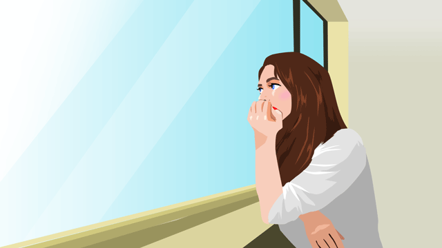 絶望し幻滅しながらもそれに屈しない精神的な強さのある表情で虚しい人生を眺めている女性