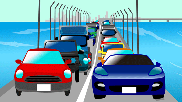 ふたつの海岸リゾートをつなぐ道の大渋滞