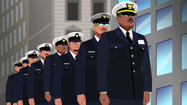 正装して行進する軍の将校たち