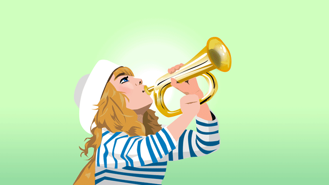 ラッパを吹いている少女