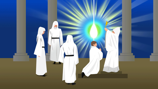 オカルト界のブラザーフッド聖域で試験を受ける新参者たち