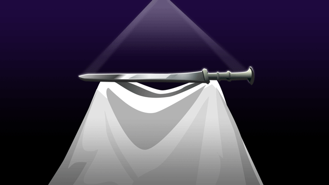 博物館に展示されている多くの戦いで使われた古代の剣