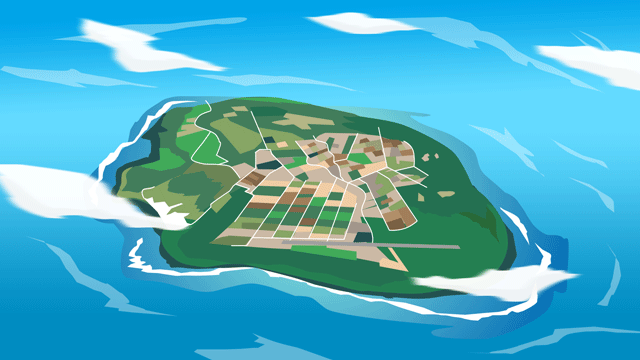 人々が密接な相互関係で暮らす広大な海に囲まれた小島