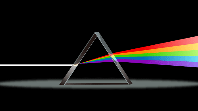 プリズムを通り抜けさまざまな色の屈曲した光